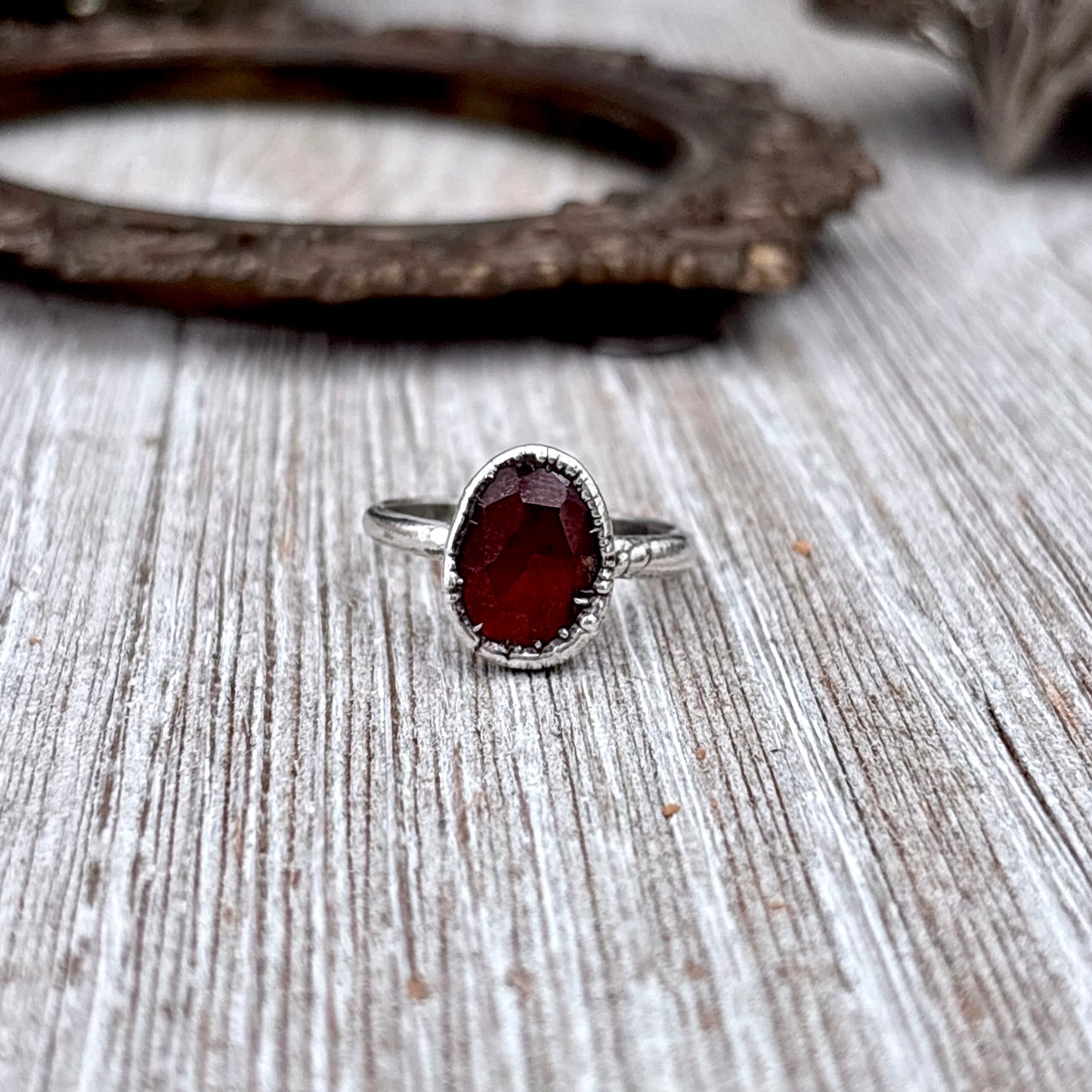 Garnet Ring Fine Silver Small faceted Stone Ring Size 5 6 7 8 9 10 11 / Foxlark Collection