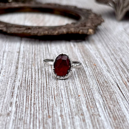 Garnet Ring Fine Silver Small faceted Stone Ring Size 5 6 7 8 9 10 11 / Foxlark Collection