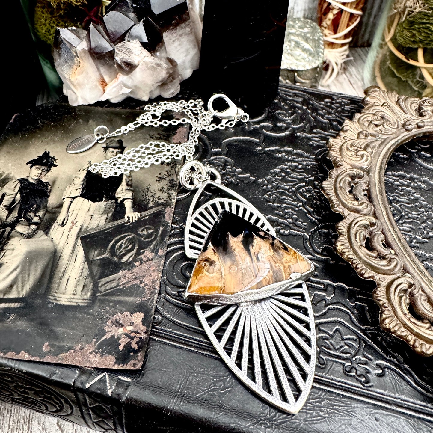 Moss & Moon Collection - Fossilized Palm Root Statement Necklace in Fine Silver / One of a Kind