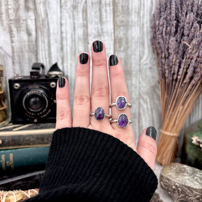 Amethyst Ring Fine Silver Small faceted Stone Ring Size 5 6 7 8 9 10 11 / Foxlark Collection
