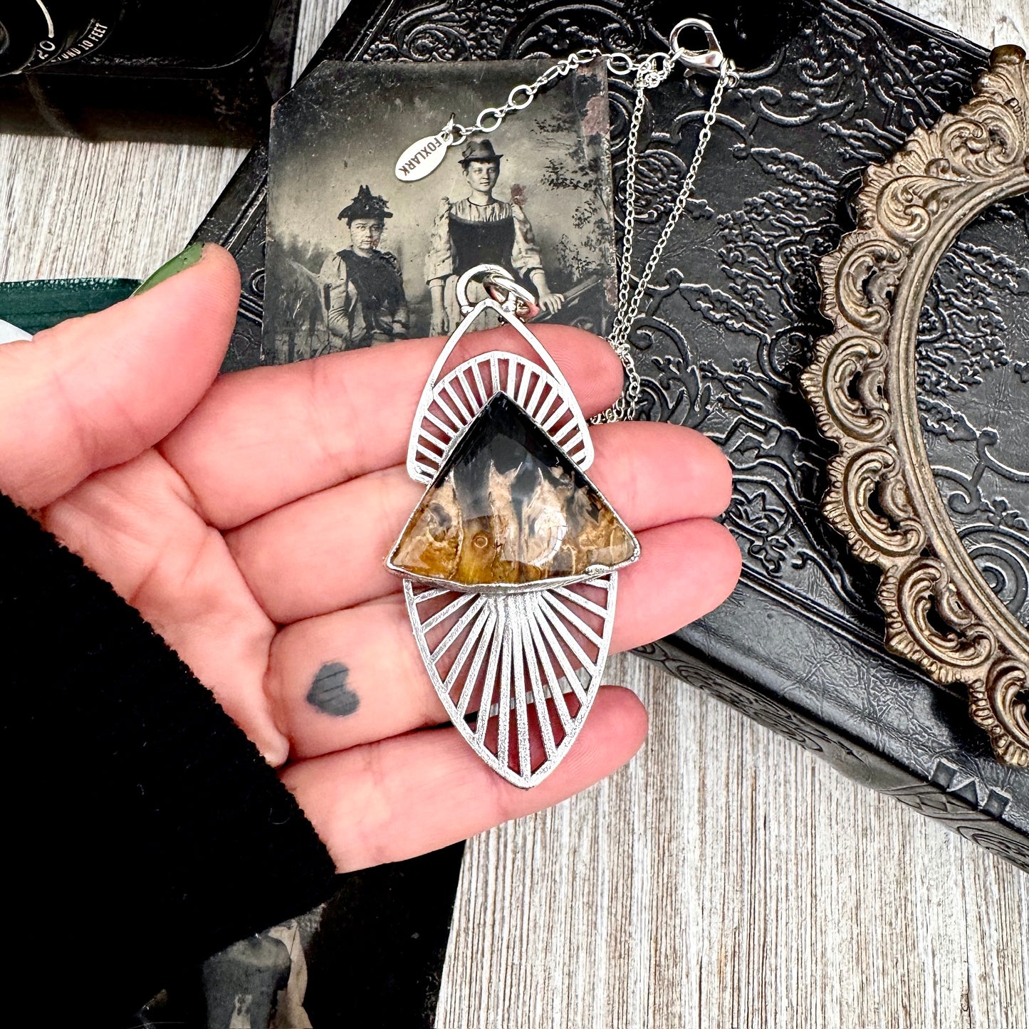 Moss & Moon Collection - Fossilized Palm Root Statement Necklace in Fine Silver / One of a Kind