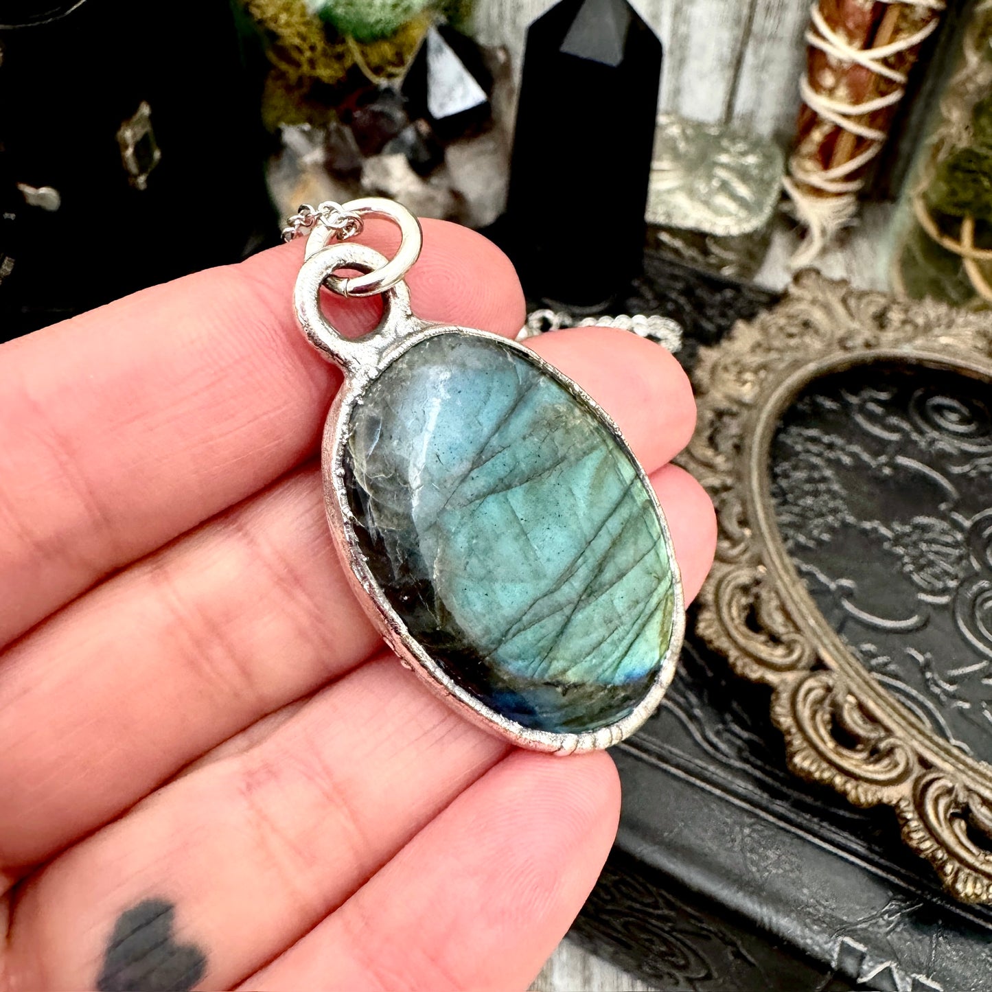 Blue Labradorite Necklace in Fine Silver / Foxlark Collection - One of a Kind