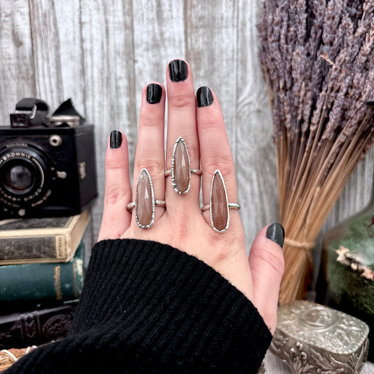 Peach Moonstone Ring Fine Silver Small faceted Stone Ring Size 5 6 7 8 9 10 11 / Foxlark Collection