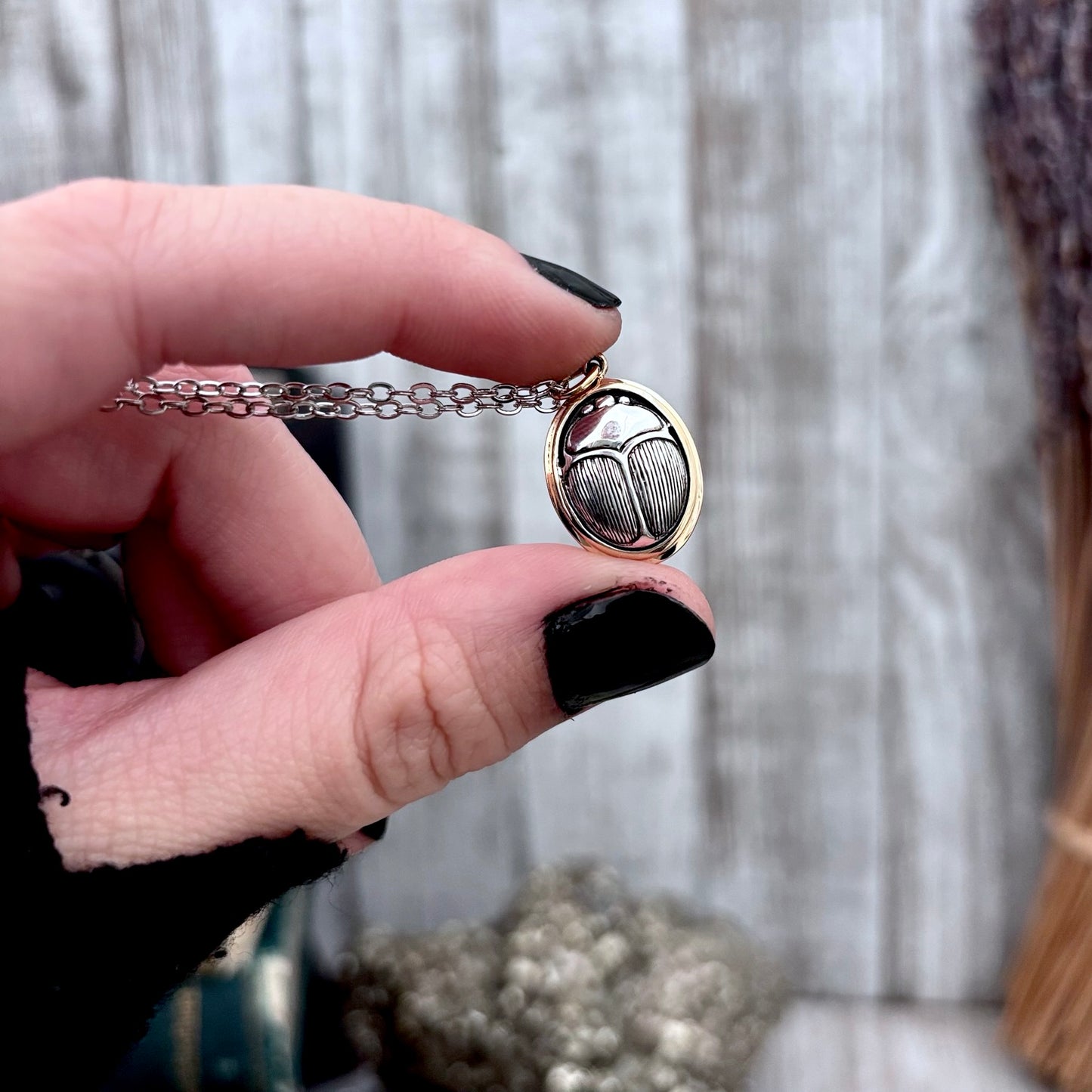 Tiny Talisman Collection - Sterling Silver Gold Scarab Necklace Pendant  /