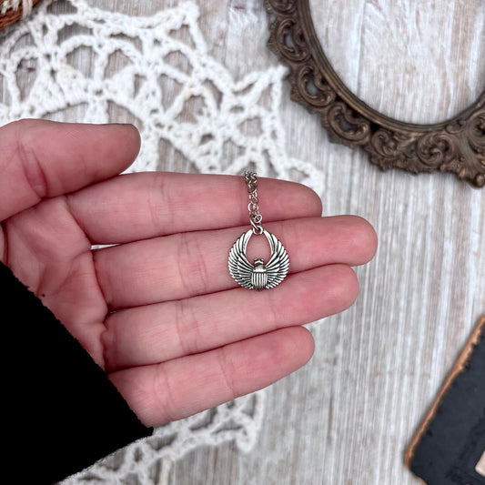 Tiny Talisman Collection - Sterling Silver  Scarab Necklace Pendant  /