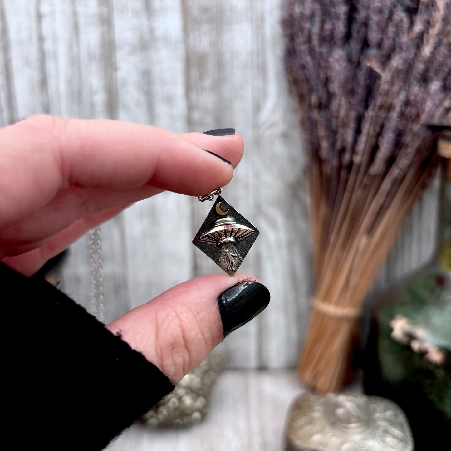 Tiny Talisman Collection - Sterling Silver UFO Abduction Necklace Pendant  /
