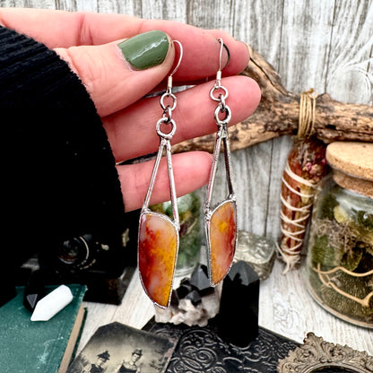 Jasper Fine Silver Crystal Dangle Earrings / Long Dangle Witchy Earrings