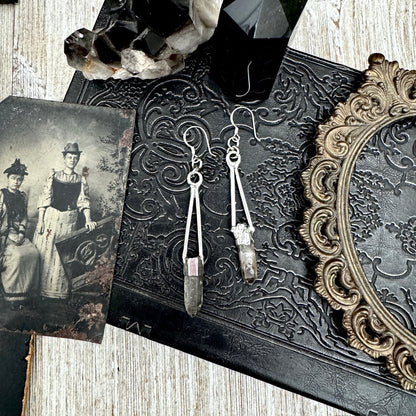 Raw Smoky Quartz Fine Silver Crystal Dangle Earrings / Long Dangle Witchy Earrings