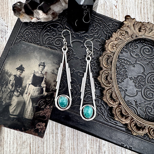 Ammonite Fine Silver Crystal Dangle Earrings / Long Dangle Witchy Earrings