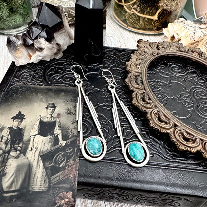 Ammonite Fine Silver Crystal Dangle Earrings / Long Dangle Witchy Earrings