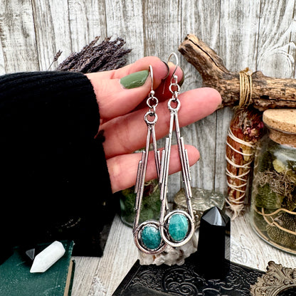 Ammonite Fine Silver Crystal Dangle Earrings / Long Dangle Witchy Earrings