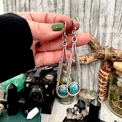 Ammonite Fine Silver Crystal Dangle Earrings / Long Dangle Witchy Earrings