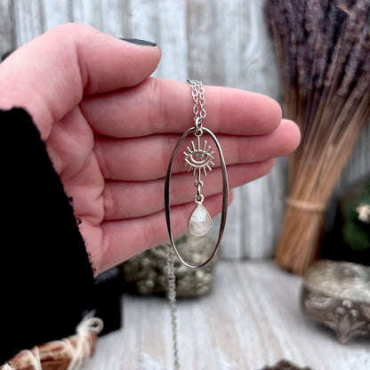 Eye Rainbow Moonstone Talisman Necklace / Talisman Collection-Sterling Silver