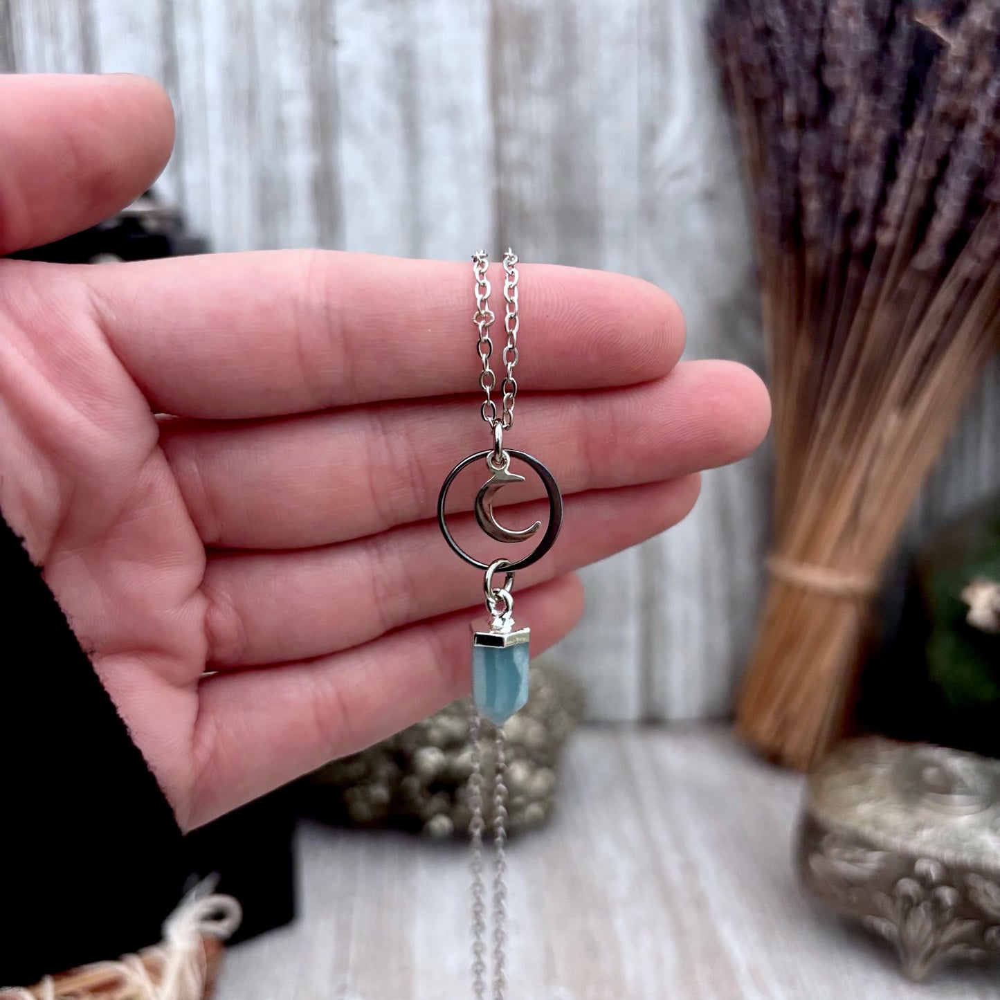 Aventurine Moon Talisman Necklace / Talisman Collection-Sterling Silver