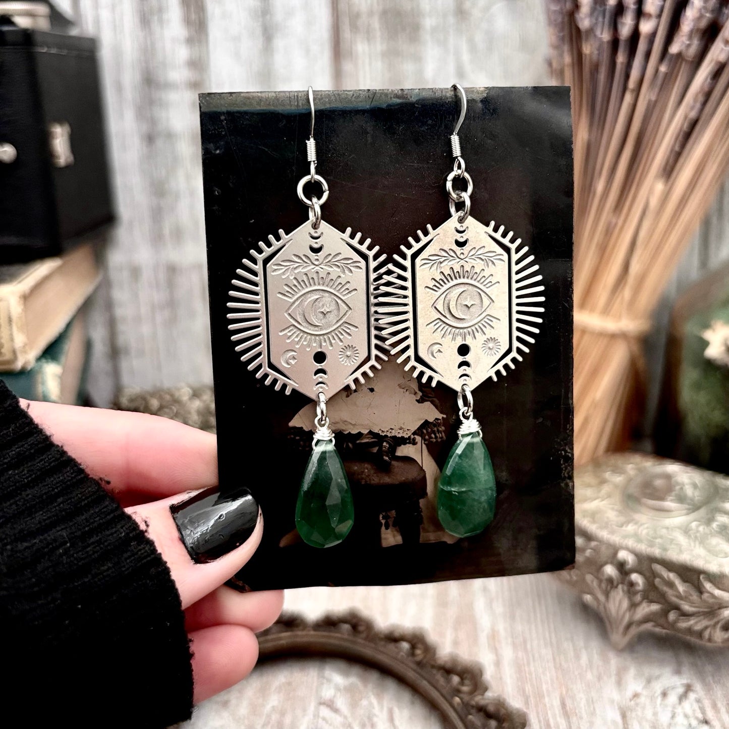 Stainless Steel All Seeing Eye Serpentine Earrings / Long Dangle Earrings