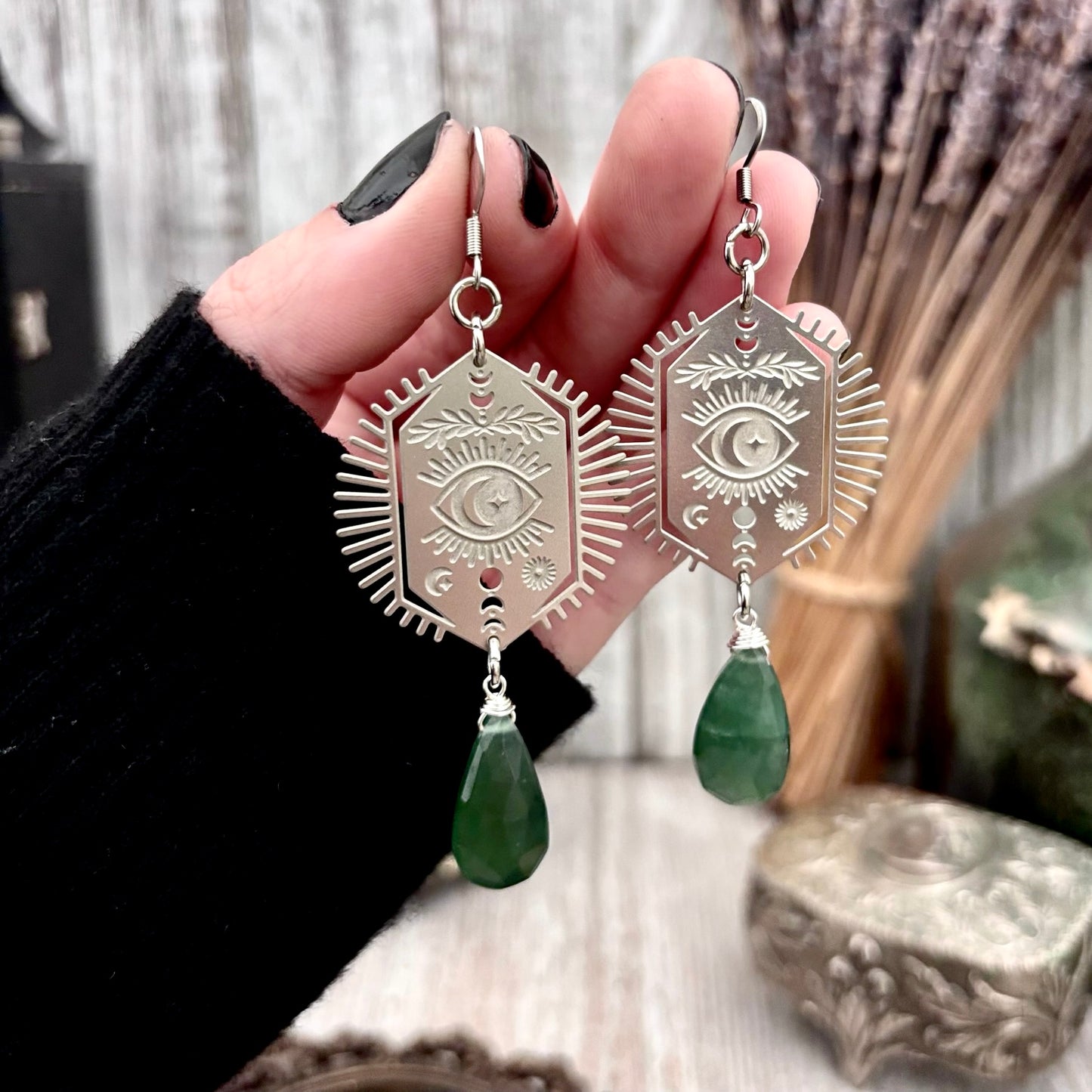 Stainless Steel All Seeing Eye Serpentine Earrings / Long Dangle Earrings