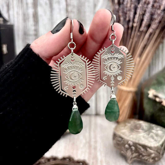 Stainless Steel All Seeing Eye Serpentine Earrings / Long Dangle Earrings