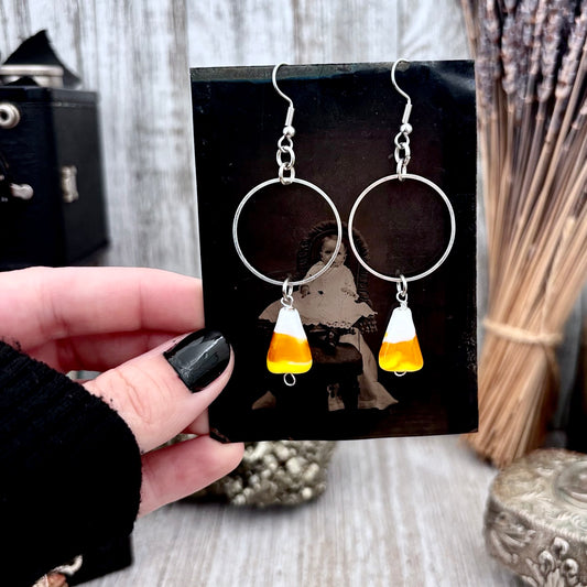 Stainless Steel Candy Corn Hoop Earrings / Long Dangle Earrings