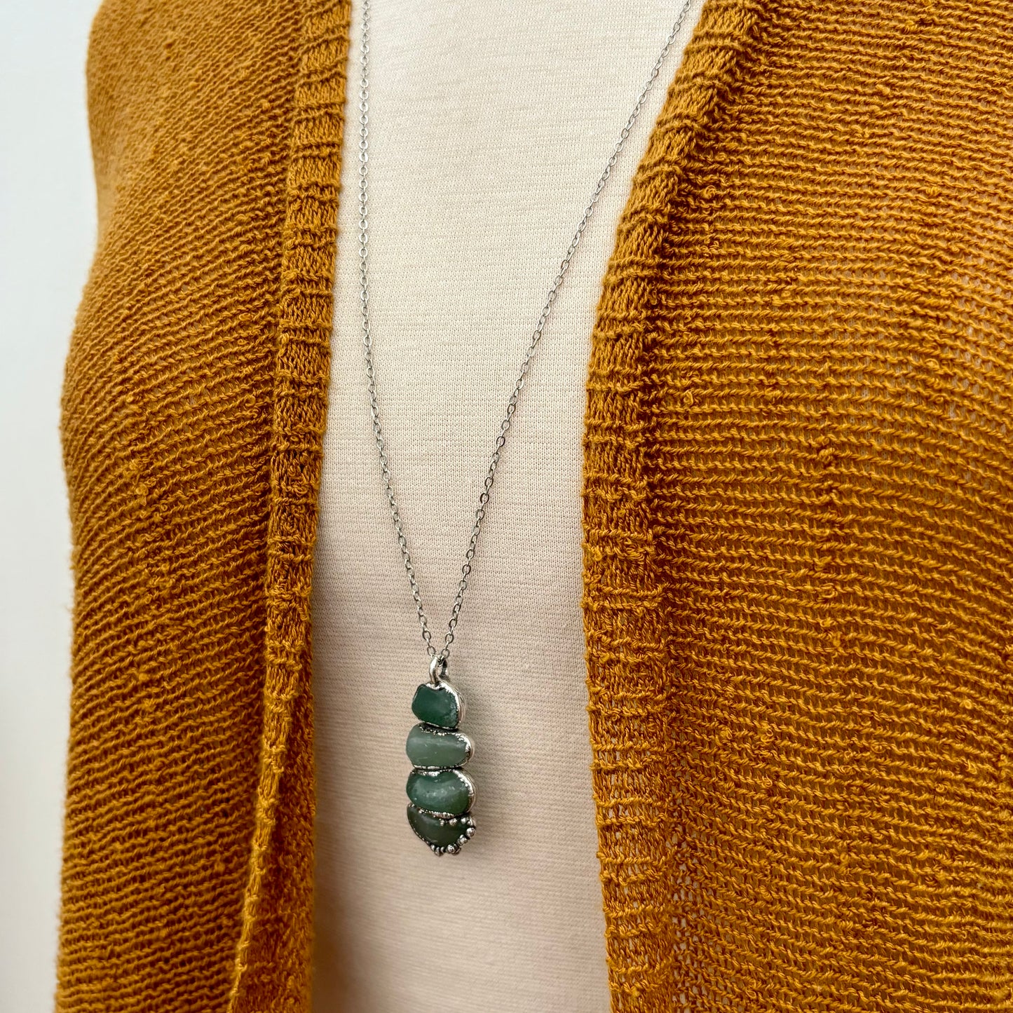 Four Stone Aventurine Necklace in Fine Silver / Foxlark Collection