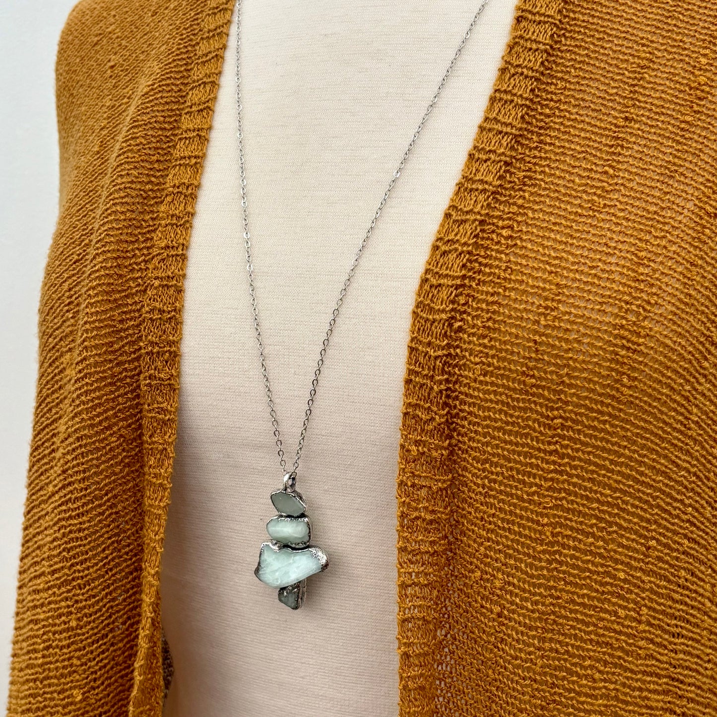 Four Stone Aquamarine Necklace in Fine Silver / Foxlark Collection