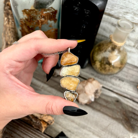 Four Stone Citrine Necklace in Fine Silver / Foxlark Collection