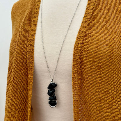 Four Stone Black Onyx Necklace in Fine Silver / Foxlark Collection