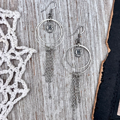 Sterling Silver Thirteen Hoop Fringe Earrings / Long Dangle Witchy Earrings