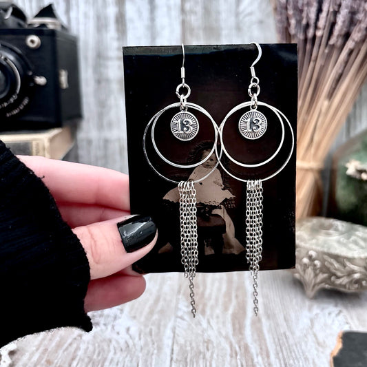 Sterling Silver Thirteen Hoop Fringe Earrings / Long Dangle Witchy Earrings