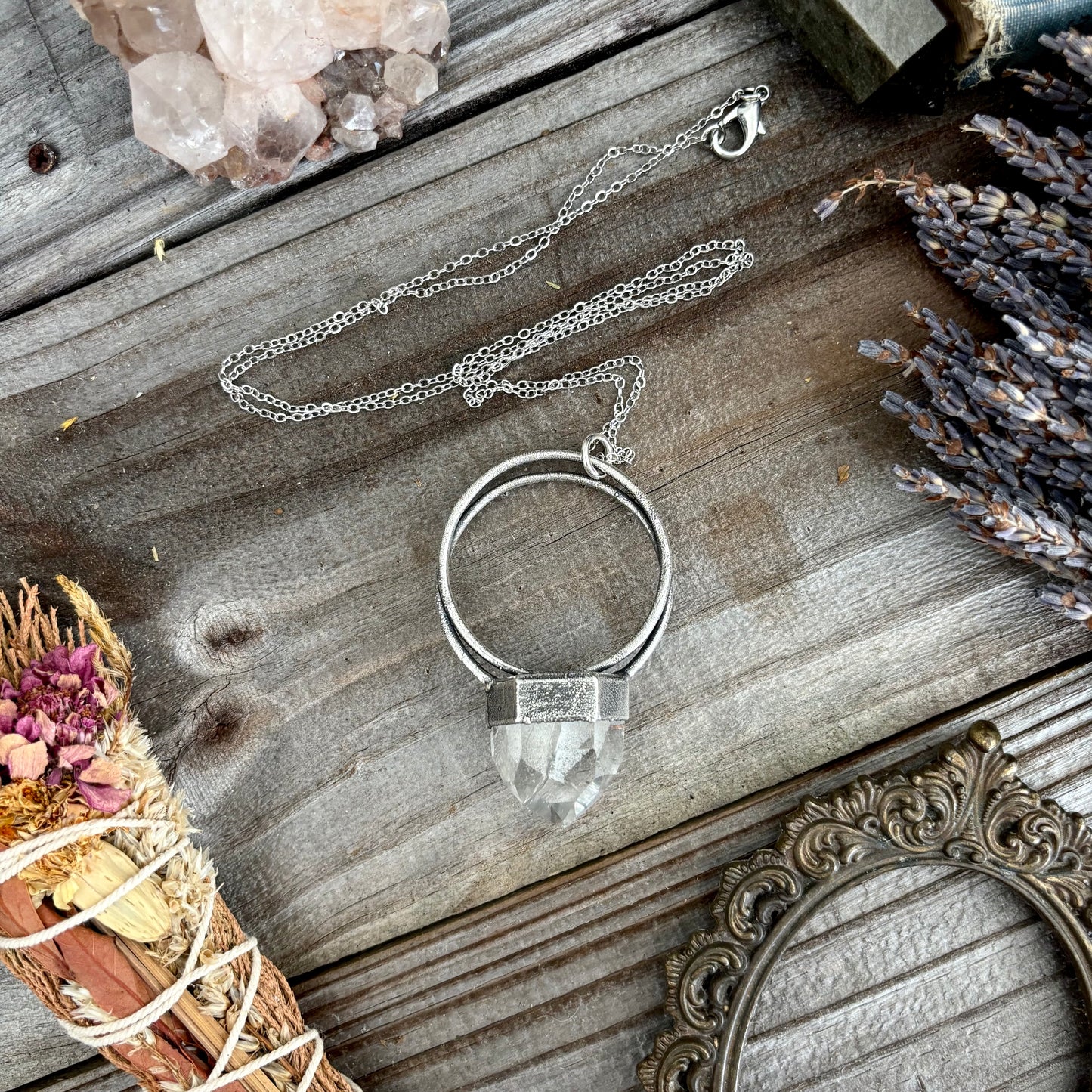 Big Phantom Quartz Crystal Necklace Silver / Foxlark Collection