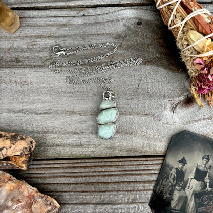 Three Stone Aquamarine Necklace in Fine Silver / Foxlark Collection