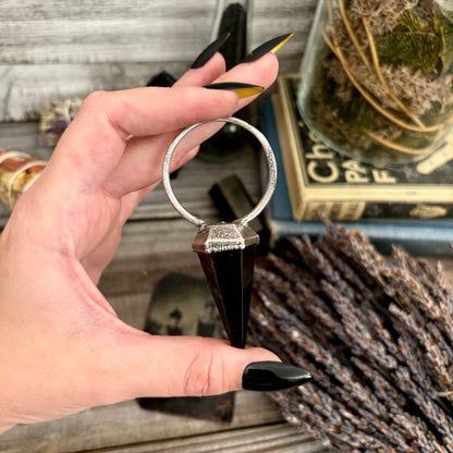 Black Obsidian Crystal Pendulum Necklace Pendant in Fine Silver  / Foxlark Collection