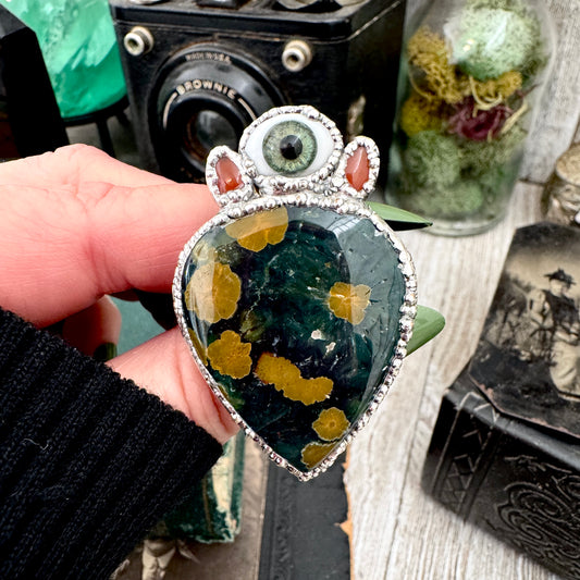 Multi Stone Ocean Jasper Carnelian & Glass Eye Ring In Fine Silver Size 8.5 / Foxlark Collection