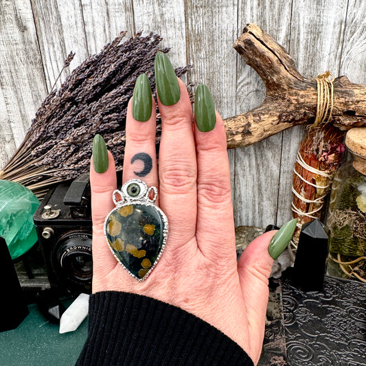 Multi Stone Ocean Jasper Carnelian & Glass Eye Ring In Fine Silver Size 8.5 / Foxlark Collection