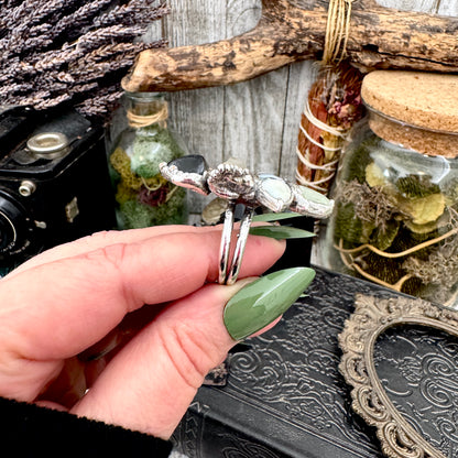 Multi Stone Black Onyx Clear Quartz Dendritic Agate & Amazonite Ring In Fine Silver Size 10.5 / Foxlark Collection