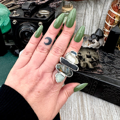 Multi Stone Amazonite Labradorite Smoky Quartz Clear Quartz & Blue Kyanite Ring In Fine Silver Size 9 / Foxlark Collection