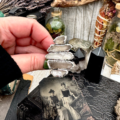 Multi Stone Clear Quartz & Smoky Quartz Ring In Fine Silver Size 9 / Foxlark Collection