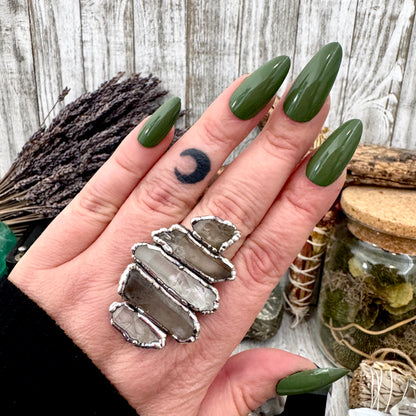 Multi Stone Clear Quartz & Smoky Quartz Ring In Fine Silver Size 9 / Foxlark Collection