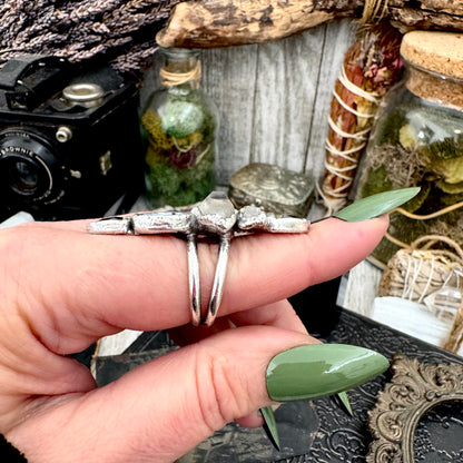 Multi Stone Pyrite Clear Quartz Garden Quartz & Dendritic Agate Ring In Fine Silver Size 8 / Foxlark Collection