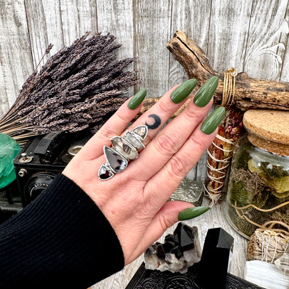 Multi Stone Pyrite Clear Quartz Garden Quartz & Dendritic Agate Ring In Fine Silver Size 8 / Foxlark Collection
