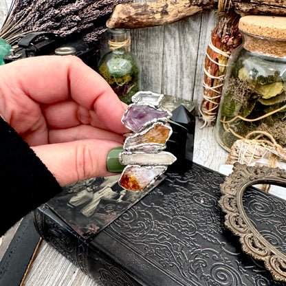 Multi Stone Clear Quartz Amethyst & Citrine Ring In Fine Silver Size 9 / Foxlark Collection