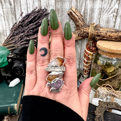 Multi Stone Clear Quartz Amethyst & Citrine Ring In Fine Silver Size 9 / Foxlark Collection