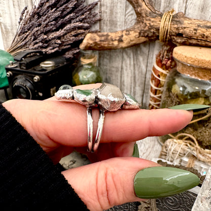 Multi Stone Glass Eye Sea Glass Clear Quartz & Aventurine  Ring In Fine Silver Size 10 / Foxlark Collection