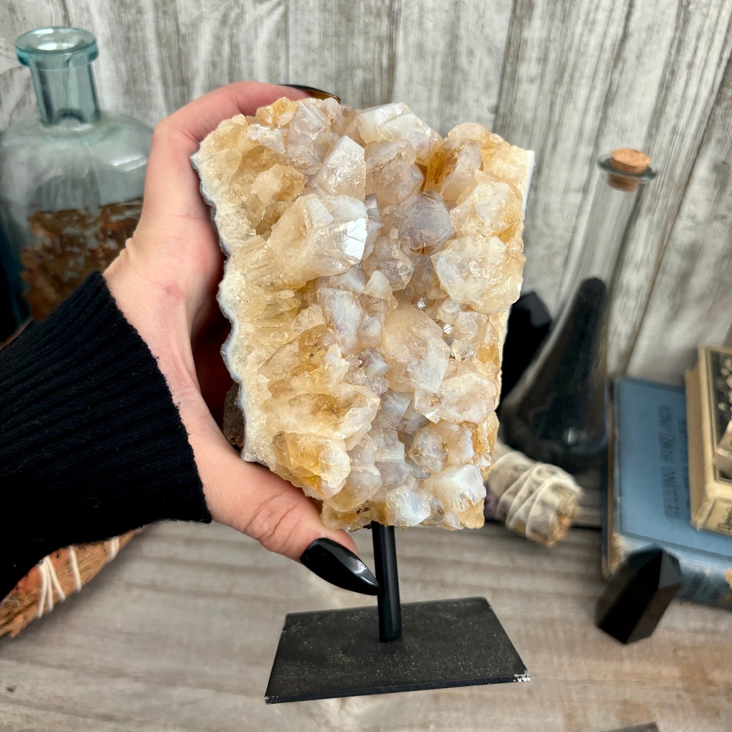 Large Yellow Citrine Crystal Geode With Stand / FoxlarkCrystals