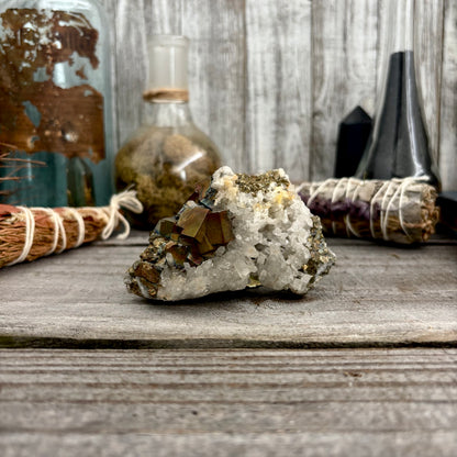 Self Standing Pyrite and Clear Quartz Crystal Cluster / FoxlarkCrystals