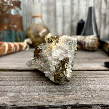 Self Standing Pyrite and Clear Quartz Crystal Cluster / FoxlarkCrystals