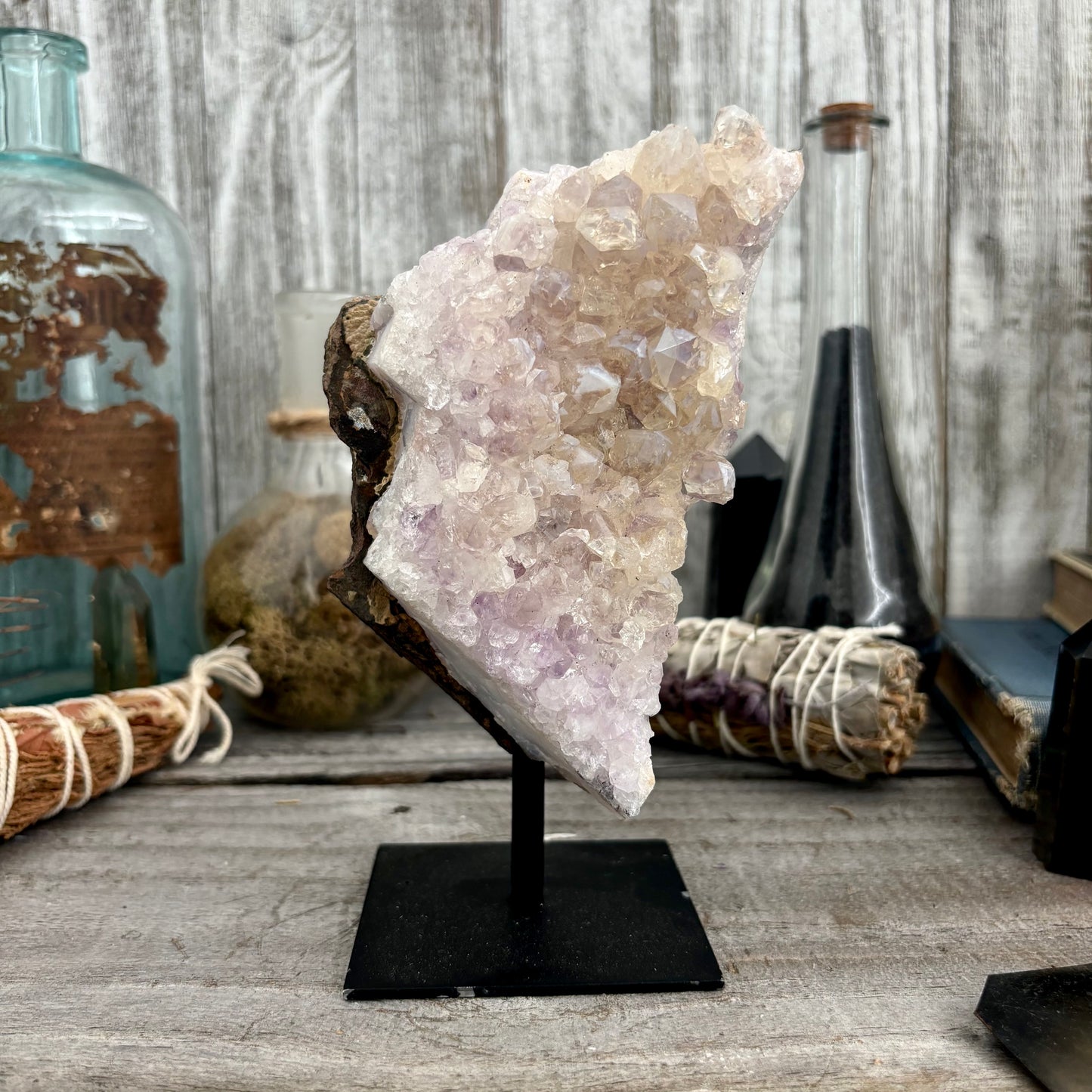 Large Light Citrine and Amethyst Crystal Geode With Stand / FoxlarkCrystals