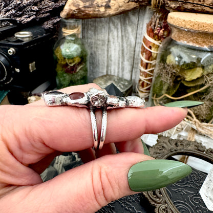 Multi Stone Rainbow Moonstone Moss Agate Citrine Carnelian & Star Ruby Ring In Fine Silver Size 8 / Foxlark Collection