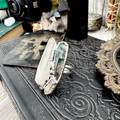 Multi Stone Clear Quartz & Moss Agate Ring In Fine Silver Size 6.5 / Foxlark Collection