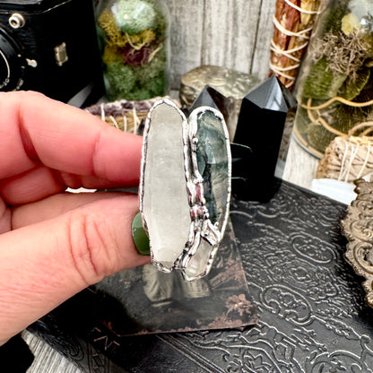 Multi Stone Clear Quartz & Moss Agate Ring In Fine Silver Size 6.5 / Foxlark Collection