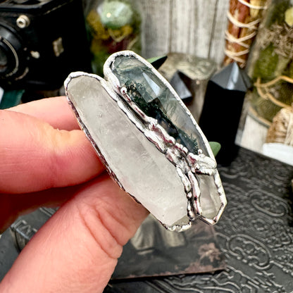 Multi Stone Clear Quartz & Moss Agate Ring In Fine Silver Size 6.5 / Foxlark Collection